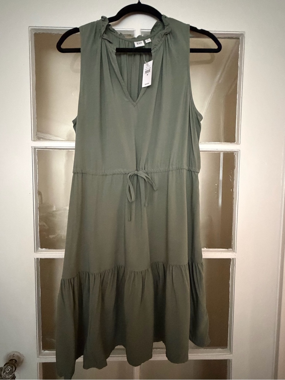 GAP Sleeveless Tiered Drawstring Mini Dress in Sage